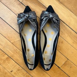 Boden Vanessa suede black and silver bow flats
